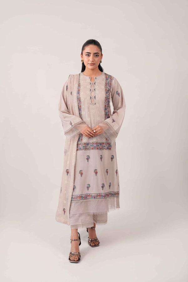 B3501 - Tea Pink - Embroidered Lawn Unstitched 3 Piece Suit