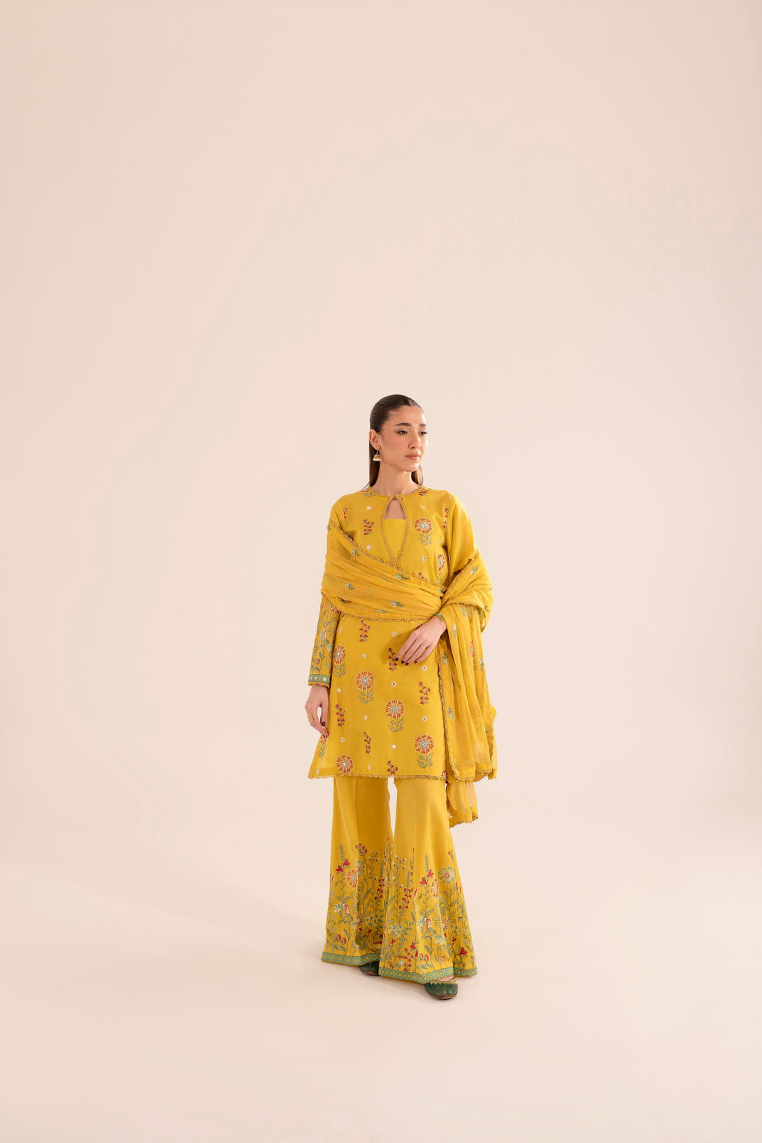 B3571B - Yellow Embroidered Lawn 3 Piece Suit by Taanabaana.pk