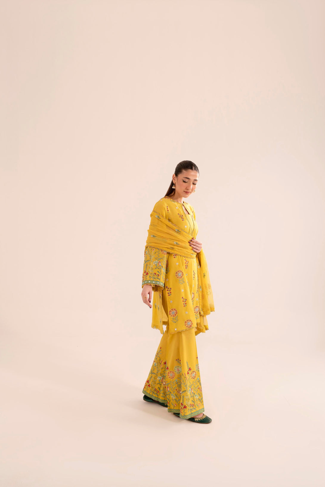 B3571B - Yellow Embroidered Lawn 3 Piece Suit by Taanabaana.pk
